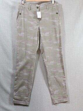 J. Jill NWT Washed Sage Camo Pants 10 Flat Front Trouser Style Tapered Leg Grey